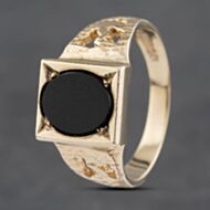 Pre-Owned 9ct Yellow Gold Onyx Oblong Signet Ring 41341788