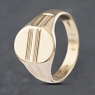 Pre-Owned Vintage 9ct Yellow Gold Oval Double Lines Signet Ring 41341796