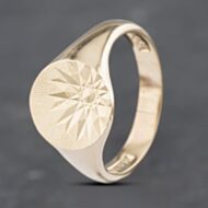 Pre-Owned Vintage 9ct Yellow Gold Diamond Cut Oval Signet Ring 41341797