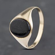 Pre-Owned 9ct Yellow Gold Onyx Oval Signet Ring 41341806
