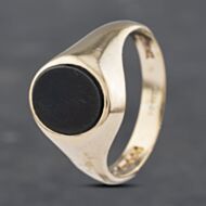 Pre-Owned Vintage 9ct Yellow Gold Onyx Oval Signet Ring 41341818
