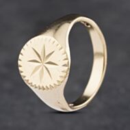 Pre-Owned 9ct Yellow Gold Oval Diamond Cut Star Signet Ring 41341836