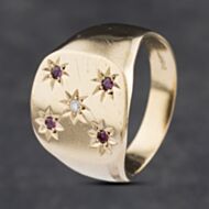Pre-Owned 9ct Yellow Gold Ruby & Diamond Square Signet Ring 41341858