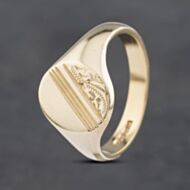 Pre-Owned 9ct Yellow Gold Half Engraved Oval Signet Ring 41341873