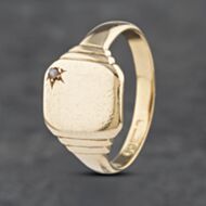 Pre-Owned Vintage 9ct Yellow Gold Diamond Oblong Signet Ring 41341878