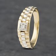 Pre-Owned 9ct Two Colour Gold Diamond Chainlink Signet Ring 41341895
