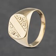 Pre-Owned 9ct Yellow Gold Part Engraved Signet Ring 41341918