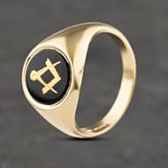 Pre-Owned 9ct Yellow Gold Onyx Masonic Signet Ring 41341935
