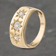 Pre-Owned 9ct Yellow Gold Cubic Zirconia Three Stone Signet Ring 41341983