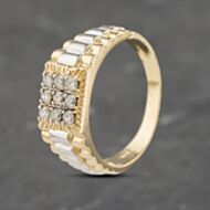 Pre-Owned 9ct Two Colour Gold Diamond Nine Stone Chain Link Shoulders Signet Ring 41341989