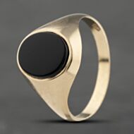 Pre-Owned 9ct Yellow Gold Onyx Oval Signet Ring 41342010