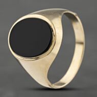 Pre-Owned 9ct Yellow Gold Onyx Large Oval Signet Ring 41342011