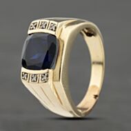 Pre-Owned 9ct Yellow Gold Synthetic Sapphire & Diamond Ring 41342022