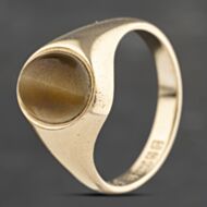 Pre-Owned 9ct Yellow Gold Tigers Eye Oval Signet Ring 41342024
