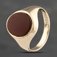 Pre-Owned 9ct Yellow Gold Bloodstone Oval Signet Ring 41342027
