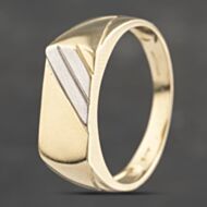 Pre-Owned 9ct Two Colour Gold Oblong With Double Strip Signet Ring 41342032