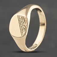 Pre-Owned Vintage 9ct Yellow Gold Half Engraved Square Signet Ring 41342038