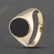 Pre-Owned Vintage 9ct Yellow Gold Onyx Oval Signet Ring 41342091