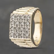 Pre-Owned 9ct Yellow Gold Diamond Sixteen Stone Square Signet Ring 41342099