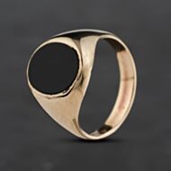 Pre-Owned 9ct Yellow Gold Onyx Oval Signet Ring 41342111