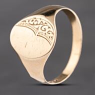 Pre-Owned 9ct Yellow Gold Half Engraved Oval Signet Ring 41342116