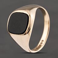 Pre-Owned Vintage 9ct Yellow Gold Onyx Oblong Signet Ring 41342126