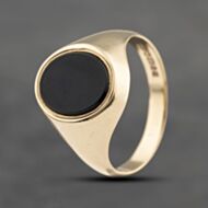 Pre-Owned 9ct Yellow Gold Onyx Oval Signet Ring 41342140