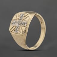 Pre-Owned 9ct Yellow Gold Diamond Union Jack Signet Ring 41342166