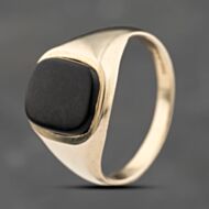 Pre-Owned 9ct Yellow Gold Onyx Oblong Signet Ring 41342180