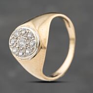 Pre-Owned 9ct Yellow Gold Cubic Zirconia Oval With Diamond Shoulders Signet Ring 41342184