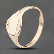 Pre-Owned Vintage 9ct Rose Gold Hexagon Part Engraved Signet Ring 41342222