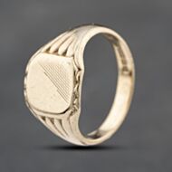Pre-Owned Vintage 9ct Yellow Gold Part Engraved Cushion Signet Ring 41342225