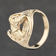 Pre-Owned 9ct Yellow Gold Horse Head & Horse Shoe Signet Ring 41342233