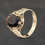 Pre-Owned 9ct Yellow Gold Garnet Oval Signet Ring 41342237