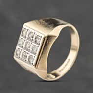 Pre-Owned 9ct Yellow Gold Diamond Grid Signet Ring 41342244