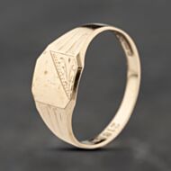 Pre-Owned 9ct Yellow Gold Half Engraved Octagonal Signet Ring 41342250