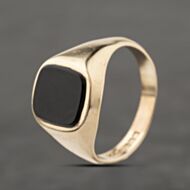 Pre-Owned 9ct Yellow Gold Onyx Cushion Signet Ring 41342264