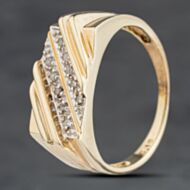 Pre-Owned 9ct Yellow Gold Diamond Two Row Signet Ring 41342290