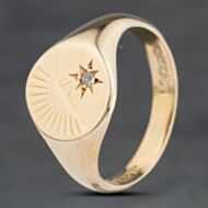 Pre-Owned 9ct Yellow Gold Diamond Round Signet Ring 41342291