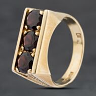 Pre-Owned 9ct Yellow Gold Garnet Three Stone Signet Ring 41342302