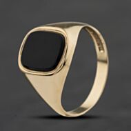 Pre-Owned 9ct Yellow Gold Onyx Cushion Shaped Signet Ring 41342316