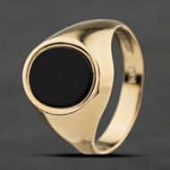 Pre-Owned Vintage 9ct Yellow Gold Onyx Oval Signet Ring 41342328