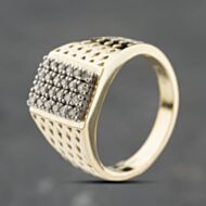 Pre-Owned 9ct Yellow Gold 0.30ct Diamond Oblong Grid Signet Ring 41342341