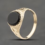 Pre-Owned 9ct Yellow Gold Onyx Oval Signet Ring 41342363