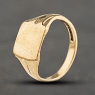 Pre-Owned Vintage 9ct Yellow Gold Square Patterned Signet Ring 41342381