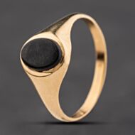 Pre-Owned 9ct Yellow Gold Onyx Oval Signet Ring 41342412