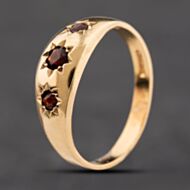 Pre-Owned 9ct Yellow Gold Garnet Three Stone Signet Ring 41342413