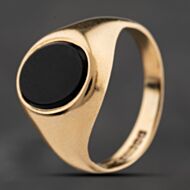 Pre-Owned 9ct Yellow Gold Onyx Oval Signet Ring 41342424