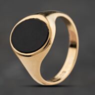Pre-Owned 9ct Yellow Gold Onyx Oval Signet Ring 41342428