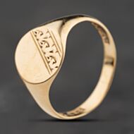 Pre-Owned 9ct Yellow Gold Oval Half Engraved Signet Ring 41342430